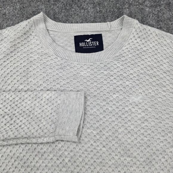 Hollister Sweater Mens Medium Gray Crewneck Waffle Knit Pullover Long Sleeve - Picture 1 of 16